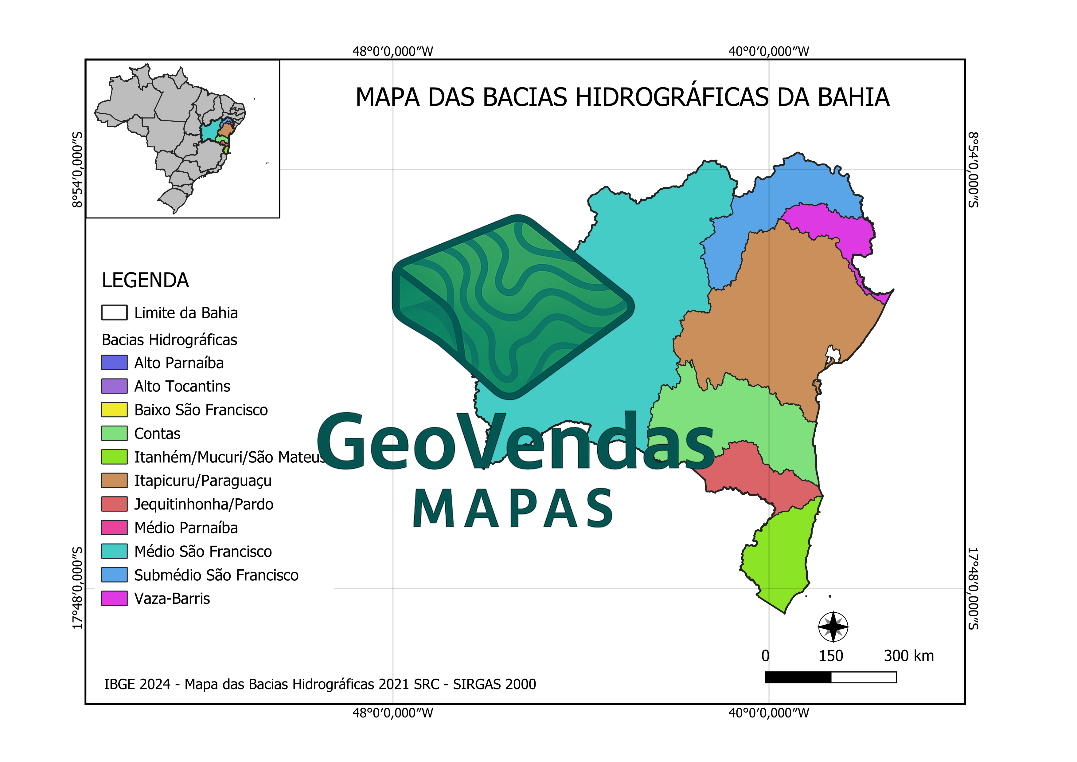 Mapa das Bacias hidrográficas da Bahia